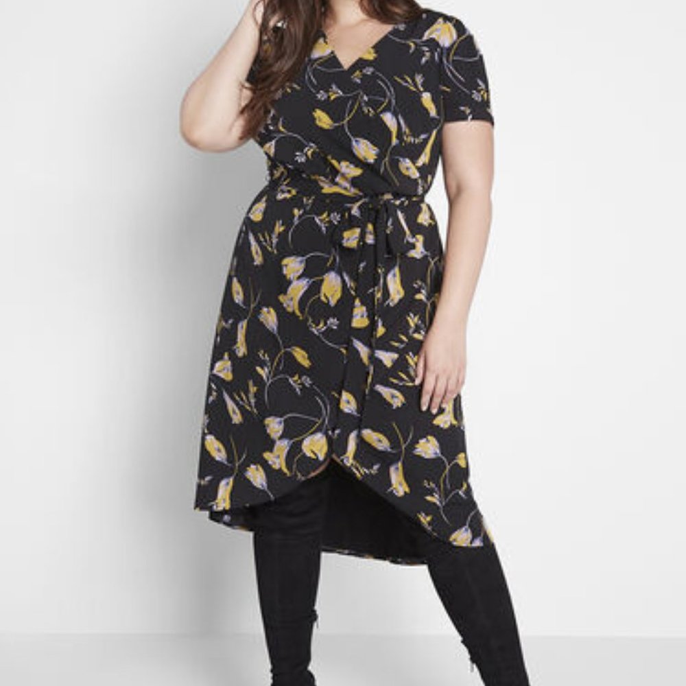 Modcloth Faux Wrap Dress Floral Tulips NWT 1X